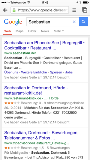 Restaurant Seebastian bei Google
