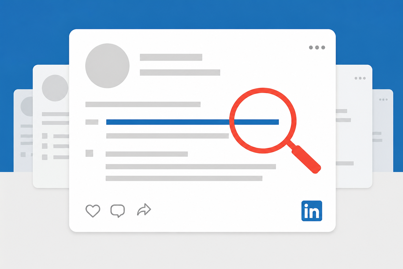 Eine leuchtende Lupe hebt ein professionelles Profil aus einem digitalen Netzwerk hervor und steht für bessere Auffindbarkeit auf LinkedIn.